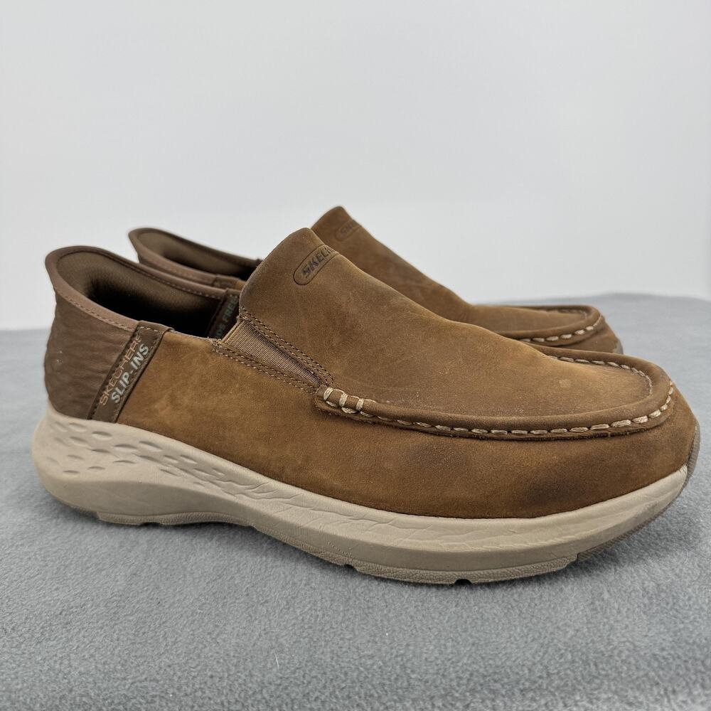 Skechers Slip-Ins Shoes Mens Size 8.5‎ Brown Leather Extra Wide Comfort 204866WW